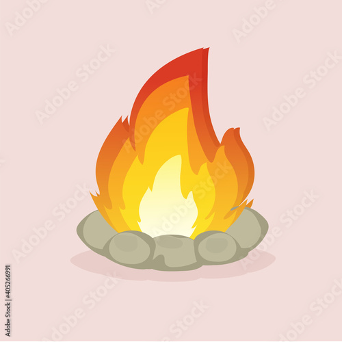 Cartoon Campfire. Bonfire on stones photo