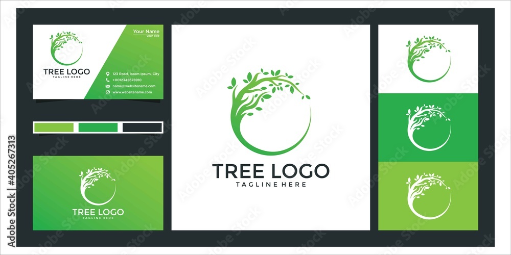 Tree logo design and business card Stock Vector | Adobe Stock