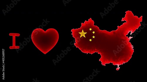 I love China animation with red beating heart.Love China.icon flag, love flag element, country love video. photo