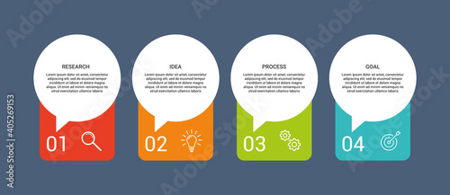 4 steps infographic design template with icons. Infographic. Flat design infographics. Business data visualization.  Process diagram, workflow, flow chart.