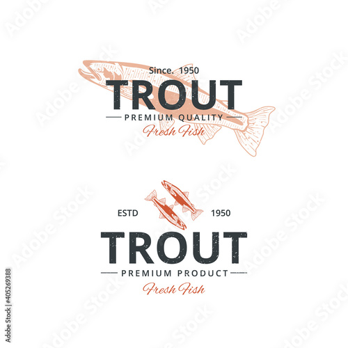 Vintage trout fish logo template for restaurant