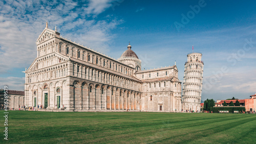 piazza dei miracoli pisa leaning tower wide angle italy tuscany grass