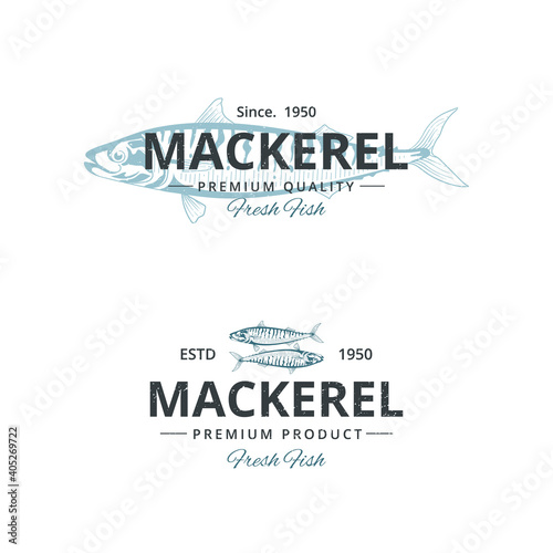 Vintage mackerel fish logo template for restaurant