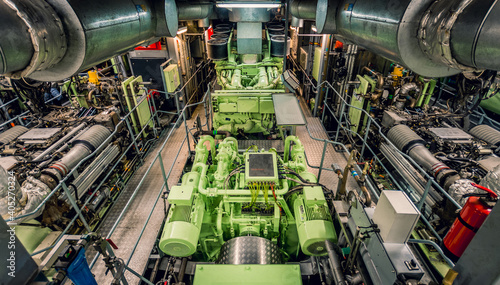 Industrial green machine and engine room of ship