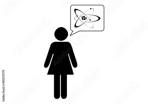 Icono negro de una científica y un átomo.