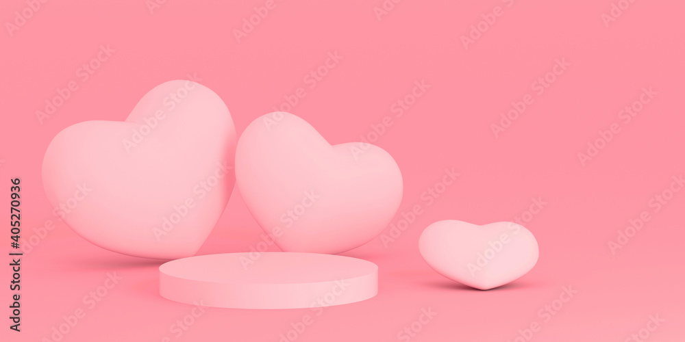 Abstract Valentines minimal style podium background for branding product presentation. Mock up scene with empty space