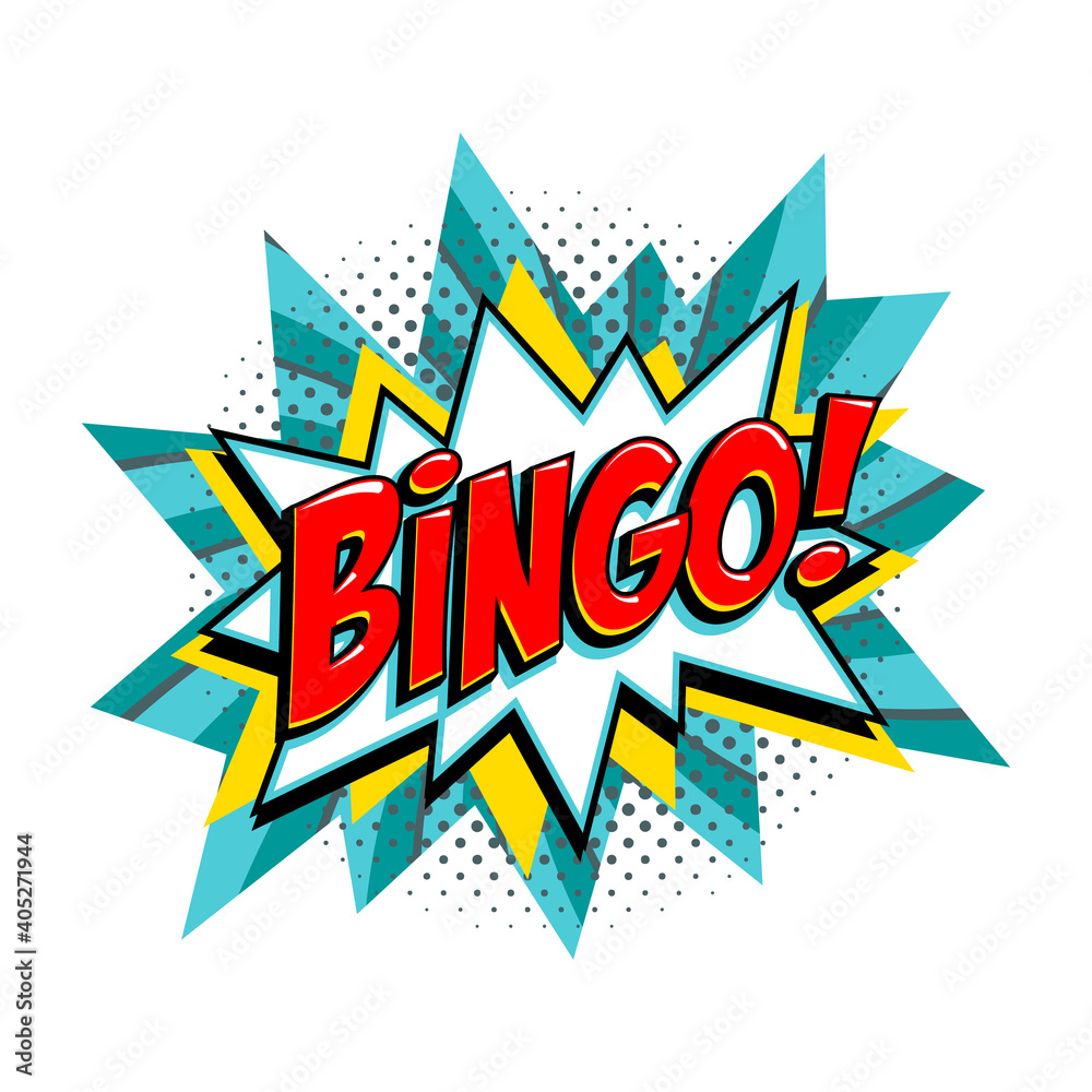 Fototapeta premium Bingo - lottery turquoise vector banner. Lottery game background in Comic pop-art style. Cartoon vector illustration