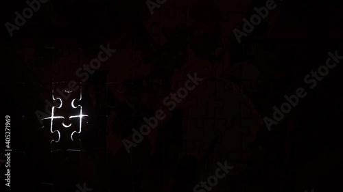 puzzle pieces outline silhouette light movement puzzling situation moving fade to black random lit movement glow