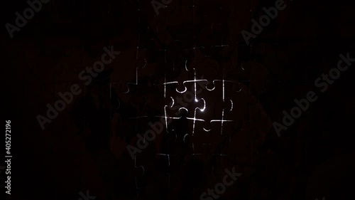 black puzzle pieces silhouette light movement puzzling situation seraching