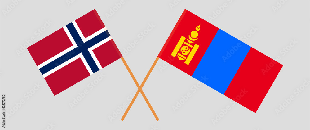 Crossed flags of Norway and Mongolia