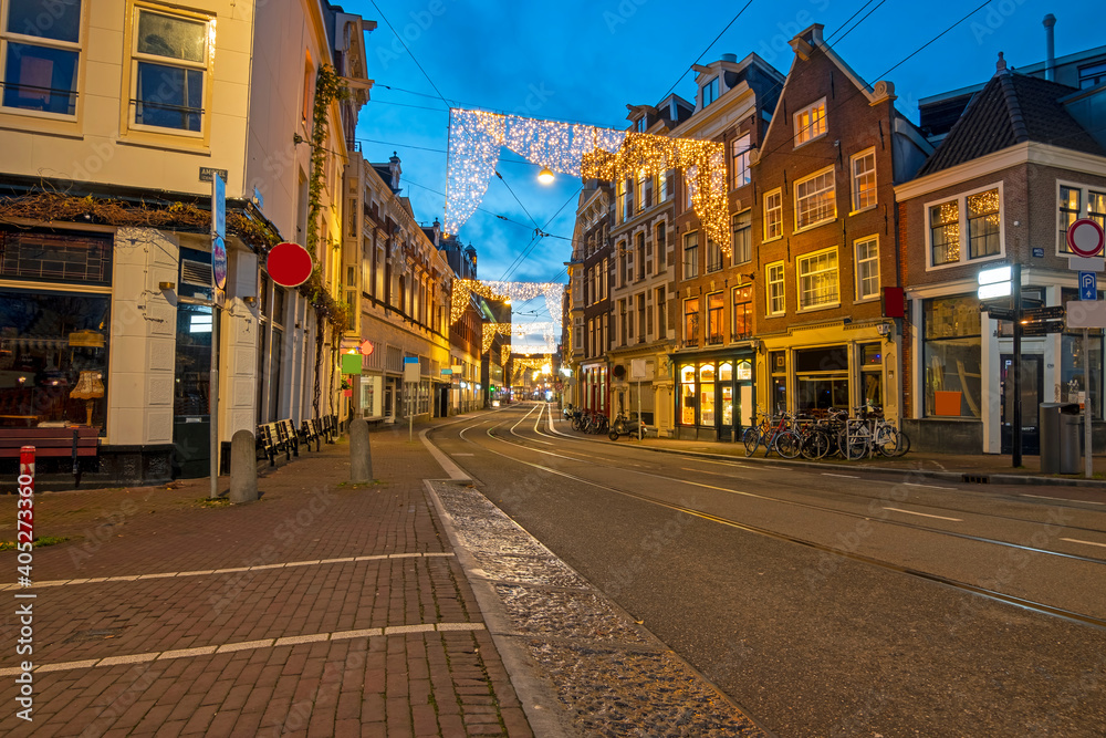 Christmas decoration in the streets of Amsterdam the Netherlands