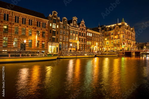 City scenic from Amsterdam by night in christms time in the Netherlands