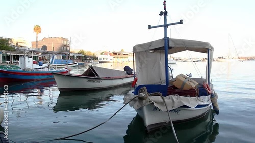 port scene of small sailing boats docked in Flisvos Marina photo