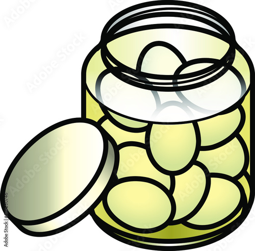 A jar of pickled eggs.