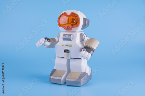 electronic, toy robot white with orange eyes