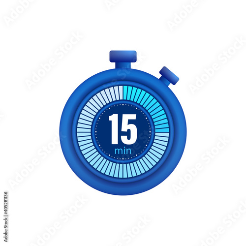 Icon of a timer with 15 minutes on the white background. Vector illustration.