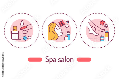 Spa salon outline concept. Beauty service line color icons. Pictograms for web page, mobile app, promo.