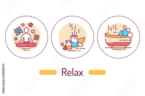 Relax outline concept. Spa service line color icons. Pictograms for web page, mobile app, promo.