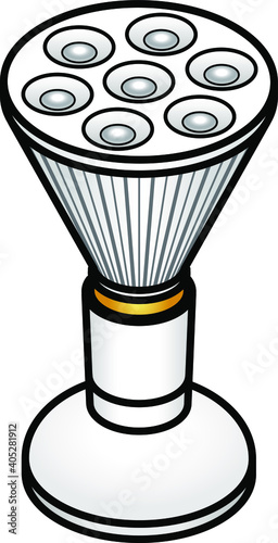 Light emitting diode (LED) spotlight bulb in a bulb holder.