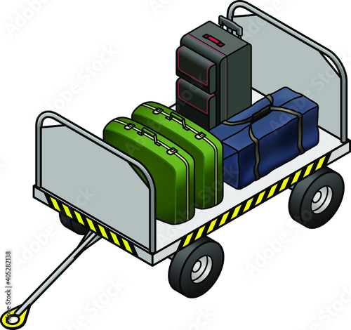 An airport trolley with various pieces of luggage.