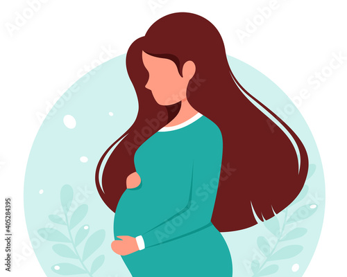 Pregnant woman. Pregnancy, motherhood concept. Vector illustration.