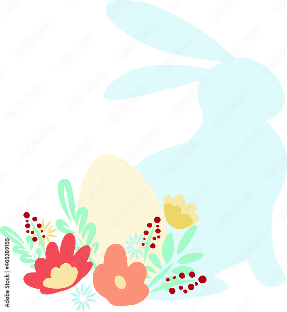 Happy Easter vector illustrations of bunnies , rabbits hares icons decorated with flowers on a white background