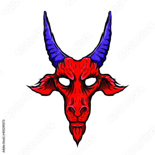 Evil goat head illustration. Baphomet. Illustration for tattoo, print, emblem.