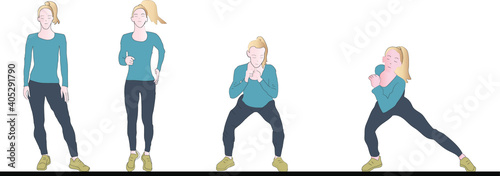 Cute girl goes in for sports. Vector illustration.