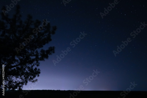 Beautiful landscape with starry sky at night