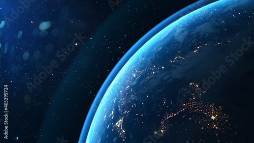 Beautiful planet Earth from space. 4K rotating animation. Clip contains space, planet, galaxy, stars, cosmos, sea, earth, globe. 3D Render animation. Images from NASA