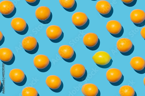 Orange fruits and lemon in pattern
