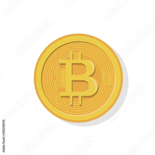 Cryptocurrency golden money digital blockchain symbol isolated on white. Digital currency. Golden coin with bitcoin symbol. Flat design style. Vector illustration.