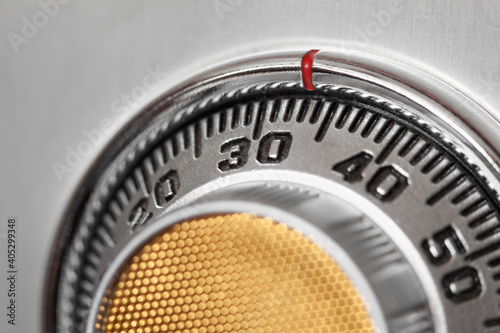Close-up of safe combination dial