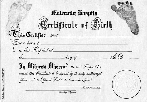 Studio shot of certificate of birth photo