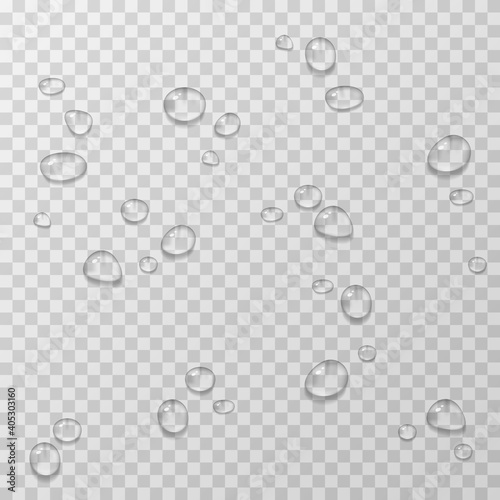 Vector water drops. PNG drops, condensation on the window, on the surface. Realistic drops on an isolated transparent background.