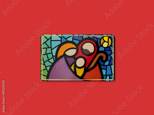 Tarjeta de regalo navideña con la sagrada familia y pesebre