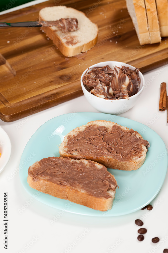 natural chocolate paste with cocoa during breakfast natural chocolate paste with cocoa during breakfast