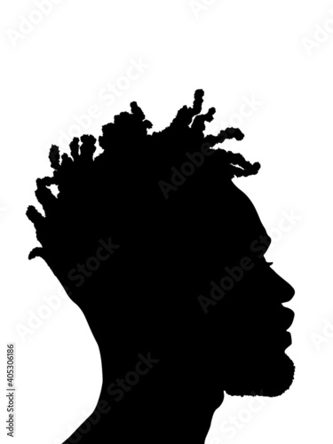 Dreadlocks hairstyle, afro hair and beard.Black Men African American, African profile picture silhouette. Man from the side with afroharren.	