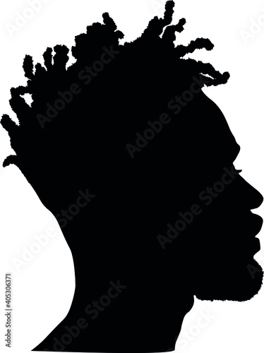 Dreadlocks hairstyle, afro hair and beard.Black Men African American, African profile picture silhouette. Man from the side with afroharren.	