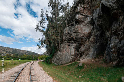 Old Railway with rocky mountains and stone walls on a sunny day in Suesca, Cundinamarca - Colombia