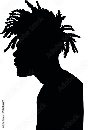 Dreadlocks hairstyle, afro hair and beard.Black Men African American, African profile picture silhouette. Man from the side with afroharren.	