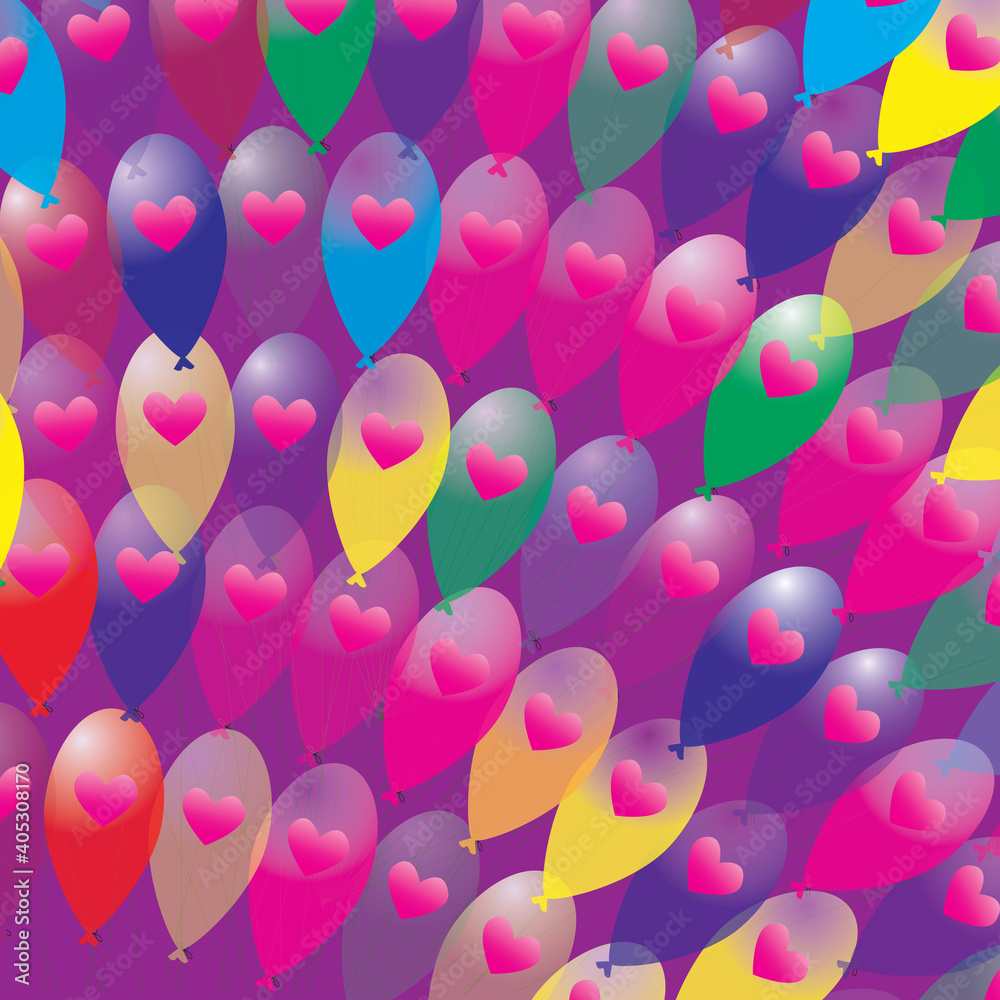 Background with colorful balloons and hearts. Valentine's Day Background with colorful balloons and hearts. Valentine's Day