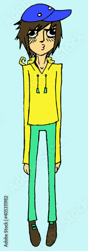 Adolescence, girl or boy, drawing of a teenager. Vector illustration