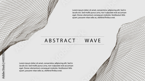 Abstract web design digital landscape. 3d futuristic vector illustration Wireframe landscape background.Futuristic dynamic wave in grey background. Vector illustration.