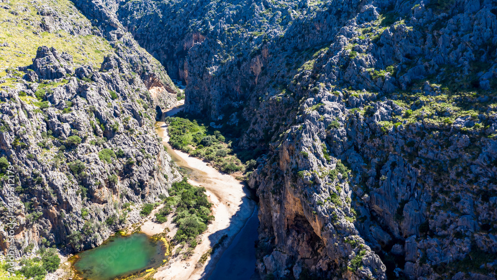 Scenic view of Torrent De Pareis gorge, Malloraca, Sierra De Tramuntana, Balearic Islands, Spain