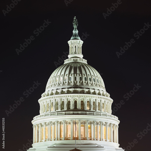 USA, Washington DC, Dome of United States Capitol at night photo