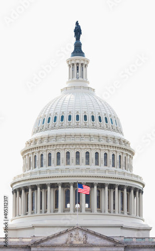 USA, Washington DC, Dome of United States Capitol against clear white sky