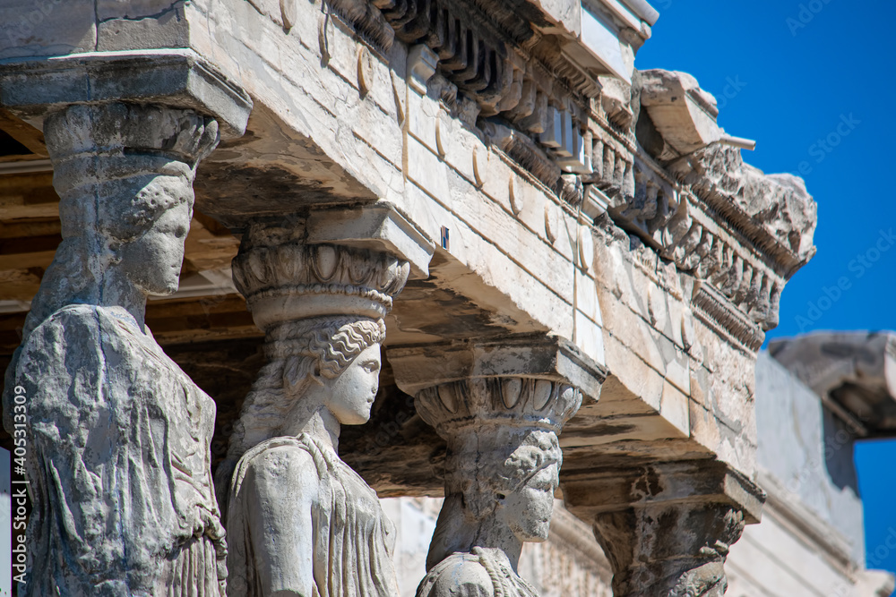 Closeup of Caryatids from Erechthion temple at Acropolis