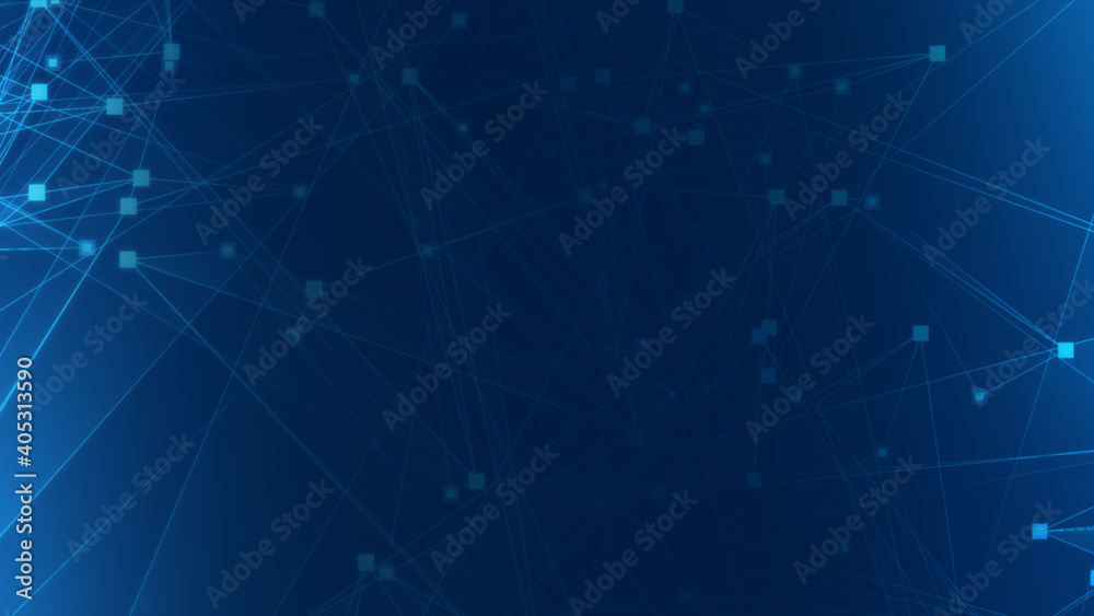 Abstract blue polygon tech network with connect technology background. Abstract dots and lines texture background. 3d rendering.