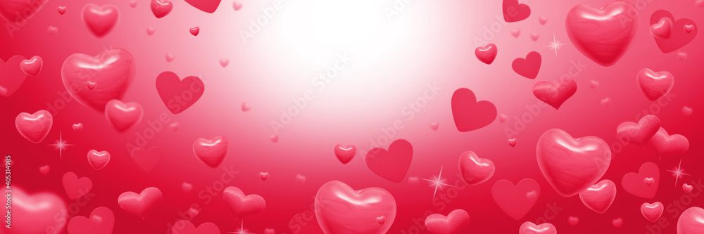 pink hearts abstract background for valentines day greeting card, banner or festive wallpaper. Copy space for text, 3d illustration